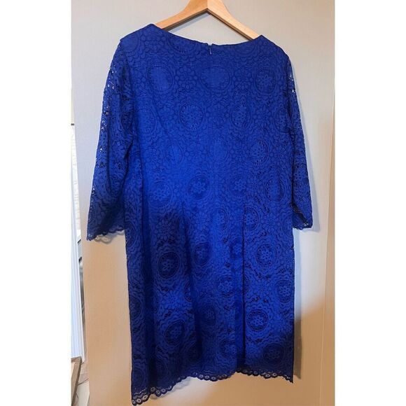 Jessica Howard Women's 18W 3/4 Sleeve Lace Shift Dress Royal Blue Cocktail Party - Picture 11 of 13
